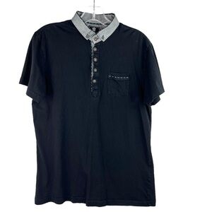 𝅺euc-steel & Jelly London Short Sleeve, Pocket, Collar TwoTone Black Polo Shirt